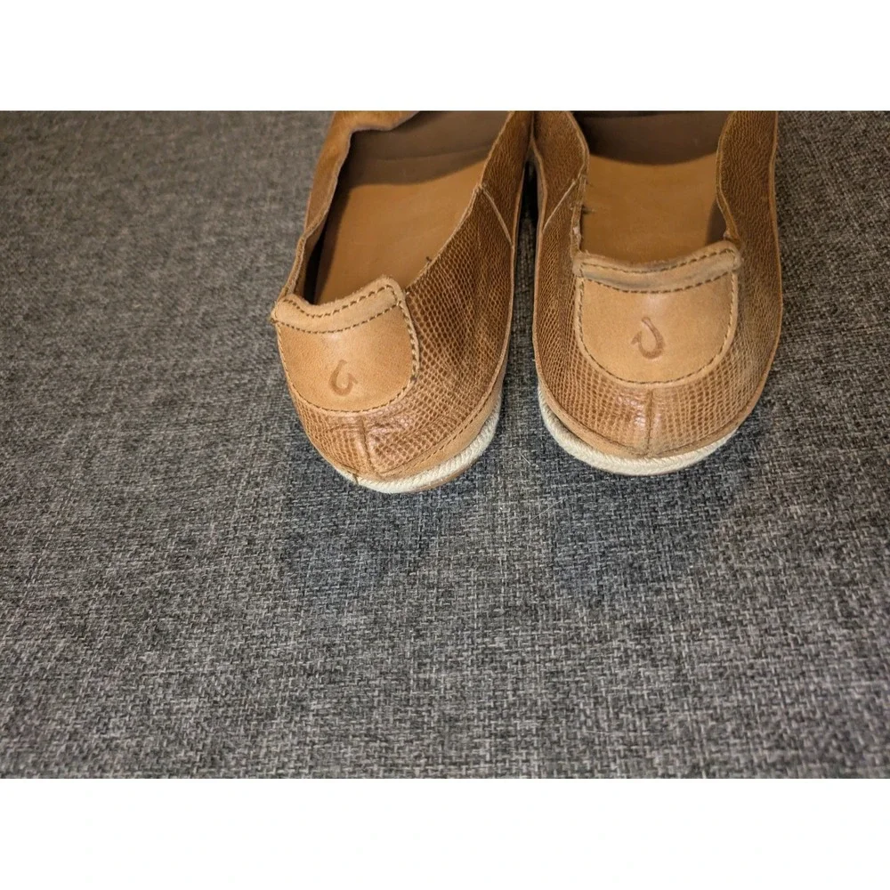 Olukai Women's Lino Brown Leather Slip-on Loafer Shoes Flats Size 11 W